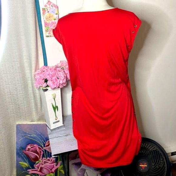 🌷OXYGEN🌷RED Rhinestone Beaded Short Sleeve Dress - Picture 10 of 13